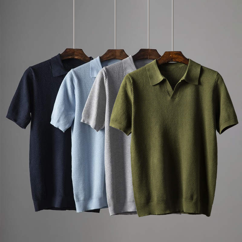 Herenpolo Met Open Kraag – Textuur, Ademend & Stretchcomfort Voor Voorjaar & Zomer