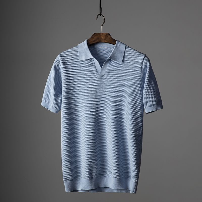 Herenpolo Met Open Kraag – Textuur, Ademend & Stretchcomfort Voor Voorjaar & Zomer