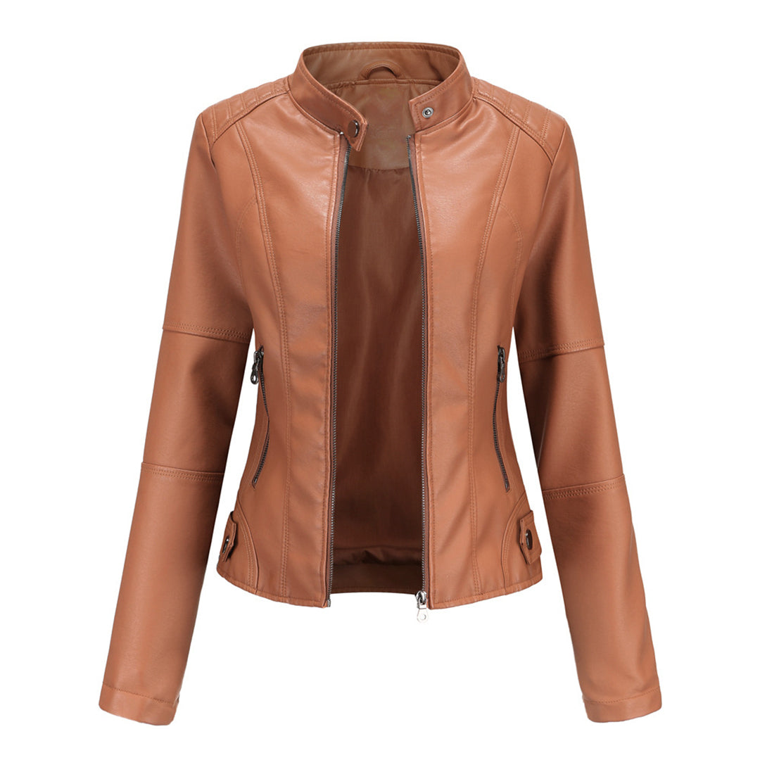 Fitted Leren Jas Met Bikerstijl