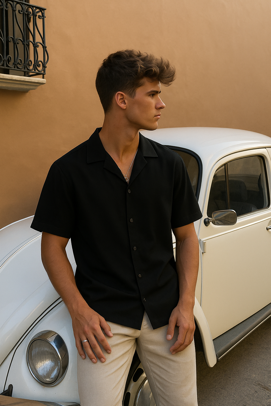 Korte Mouwen Herenshirt Met Open Kraag – Lichtgewicht, Ademend & Zomerproof