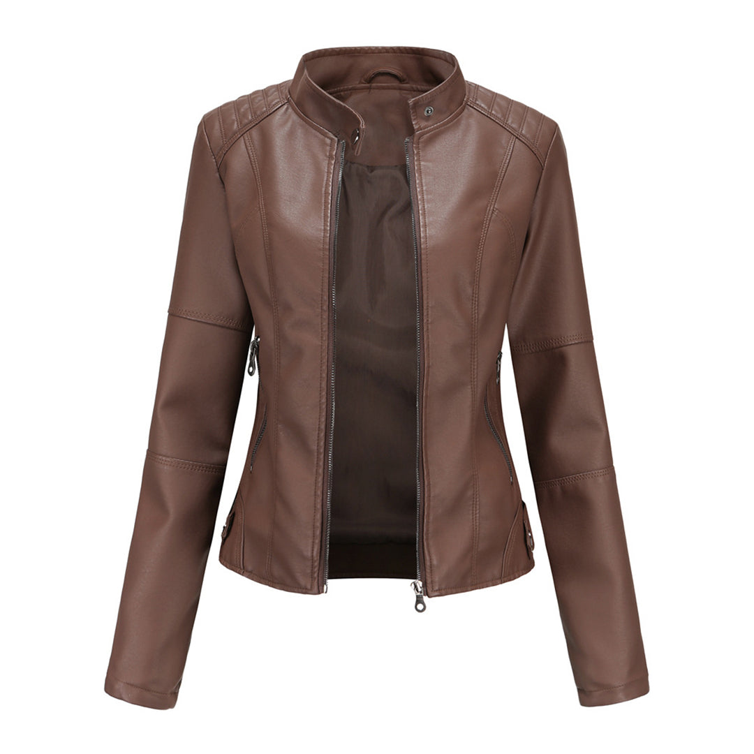Fitted Leren Jas Met Bikerstijl