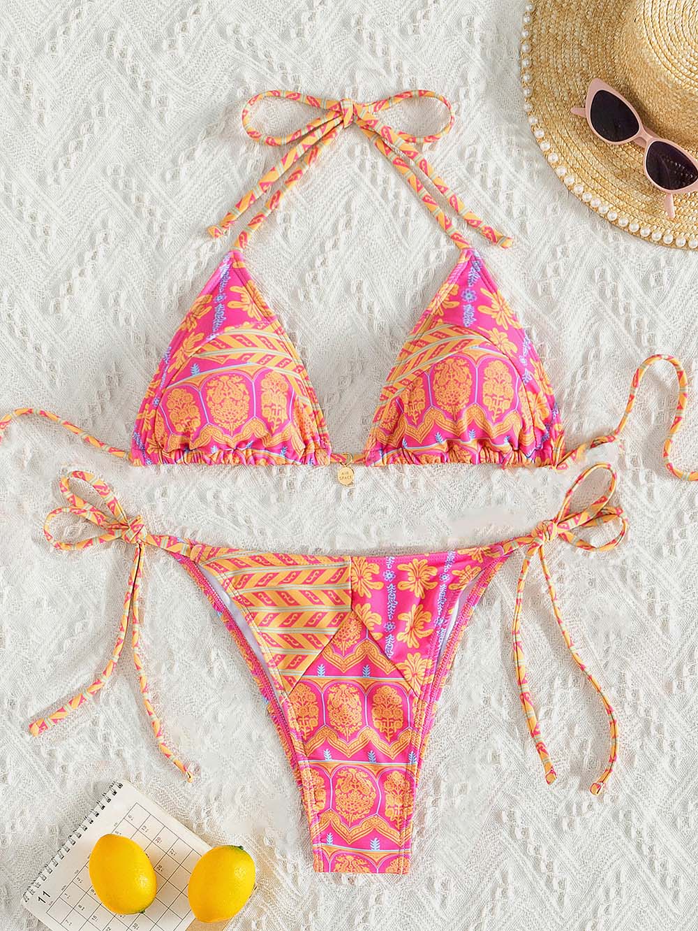 Bikini met patroon voor dames – verstelbare touwtjes, triangel fit & zomerproof