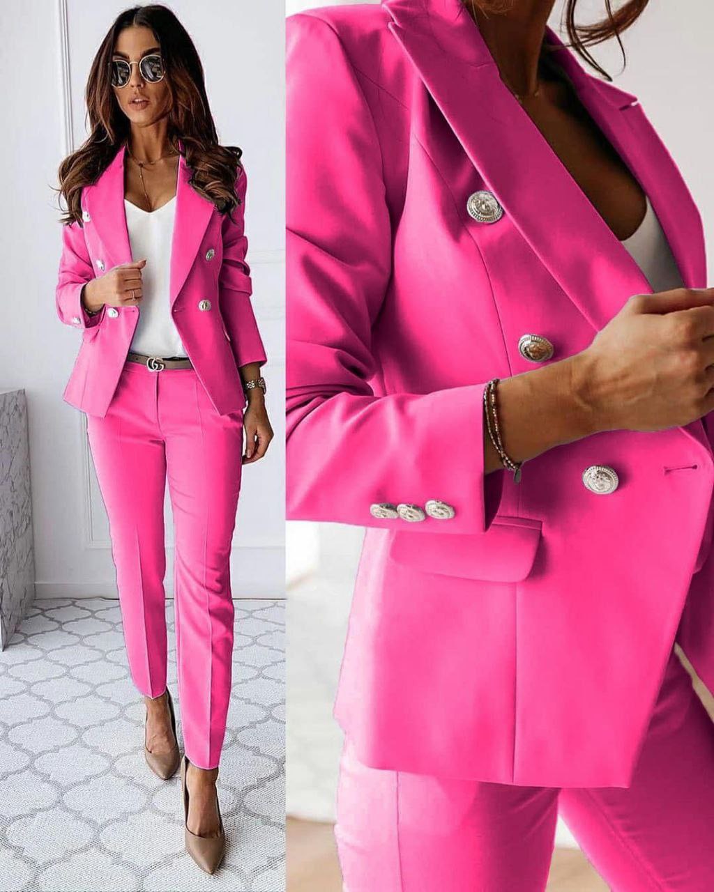 Damespak Met Getailleerde Blazer En Slim Fit Pantalon – Perfect Voor Lente, Zomer En Herfst