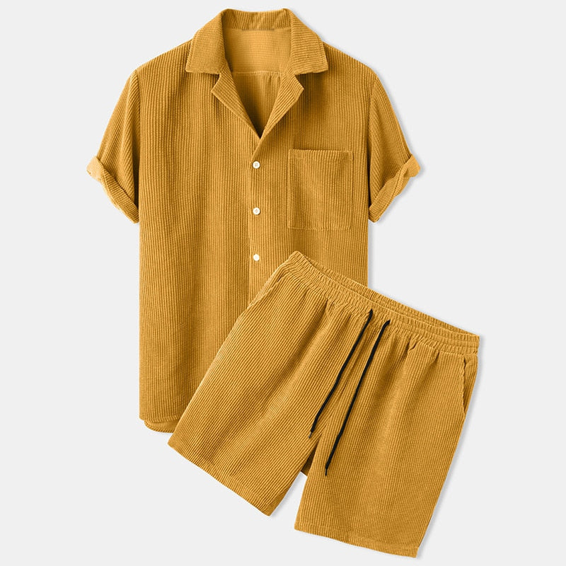 Geribbelde Herenset Met Short En Shirt – Luchtig, Stretch & Zomercomfort Voor Voorjaar & Zomer