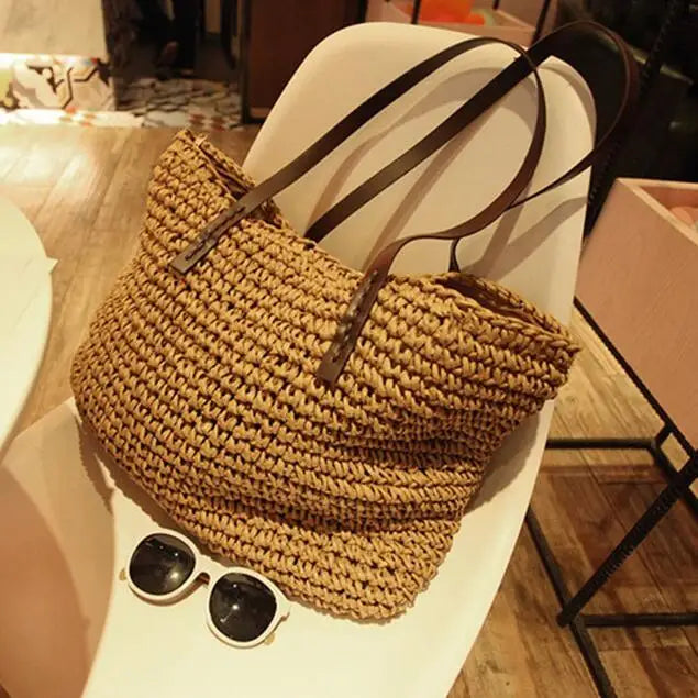 Tas Voor Dames – Grote Gevlochten Tote Bag / Shopper Met Lange Schouderhengsels Voor Strand, Vakantie & Dagelijks Gebruik (Zomer, Voorjaar)