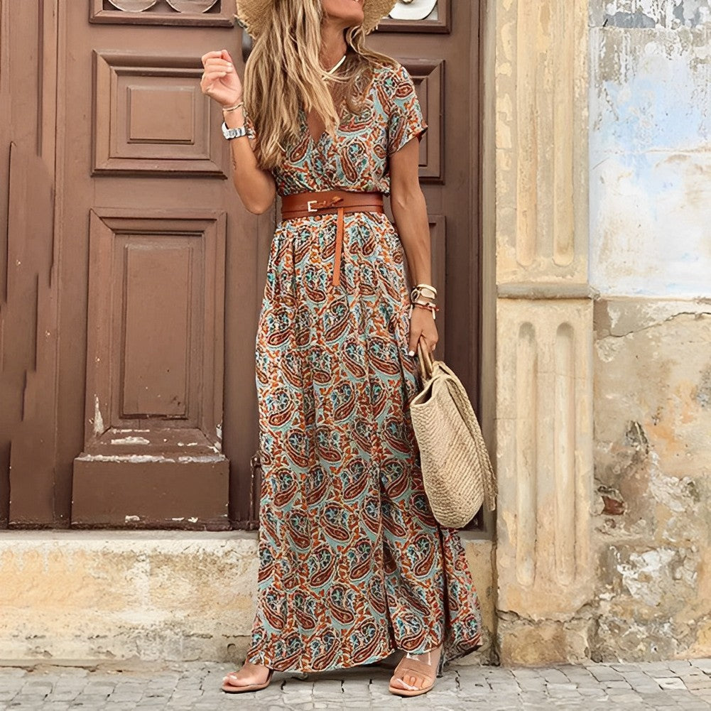 Bohemian Damesjurk Met Paisleyprint En Ceintuur – Luchtig En Stijlvol Voor Zomerse Dagen