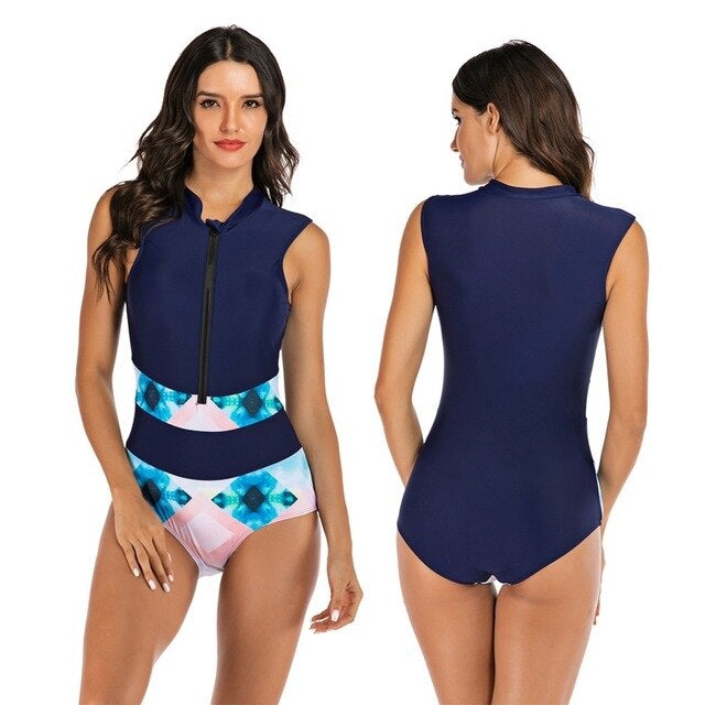 Badpak Voor Dames – Hoge Hals, Ritsdetail & Volledig Gevoerd Voor Zomercomfort