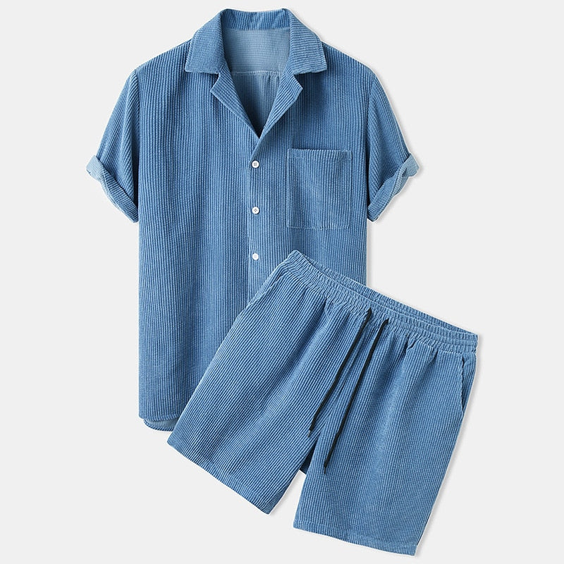 Geribbelde Herenset Met Short En Shirt – Luchtig, Stretch & Zomercomfort Voor Voorjaar & Zomer