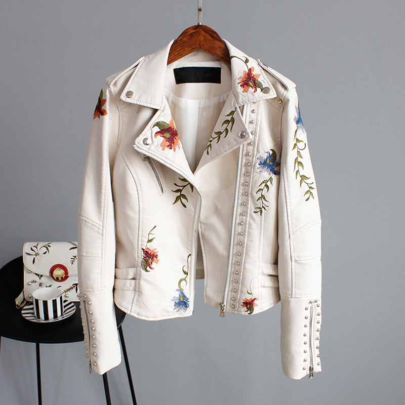 Geborduurde Bikerjack Met Bloemen En Studs โ Eyecatcher Voor Lente, Herfst En Winter