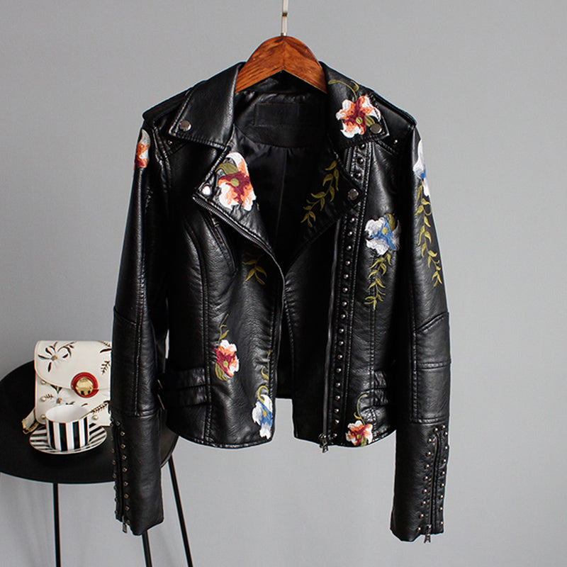 Geborduurde Bikerjack Met Bloemen En Studs โ Eyecatcher Voor Lente, Herfst En Winter