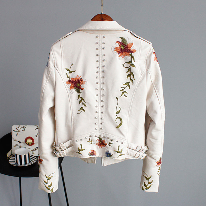 Geborduurde Bikerjack Met Bloemen En Studs โ Eyecatcher Voor Lente, Herfst En Winter