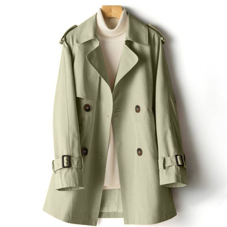 Korte Trenchcoat Met Taille-Accent En Dubbele Knopen – Stijlvolle Damesjas Voor Lente & Herfst