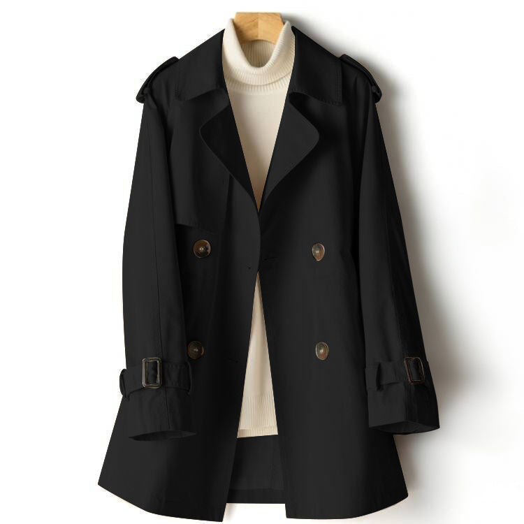 Korte Trenchcoat Met Taille-Accent En Dubbele Knopen – Stijlvolle Damesjas Voor Lente & Herfst