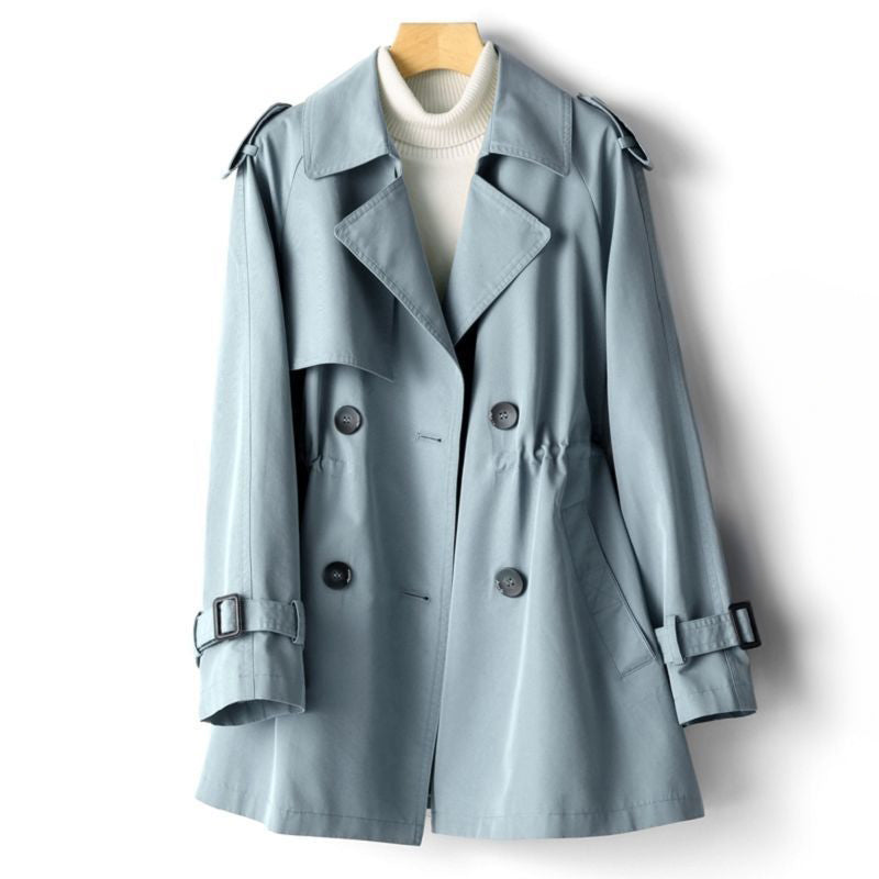 Korte Trenchcoat Met Taille-Accent En Dubbele Knopen – Stijlvolle Damesjas Voor Lente & Herfst