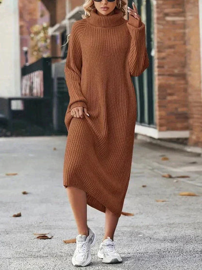 Dames Gebreide Coljurk Met Lange Mouwen En Asymmetrische Zoom – Voor Herfst En Winter