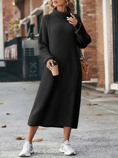 Dames Gebreide Coljurk Met Lange Mouwen En Asymmetrische Zoom – Voor Herfst En Winter