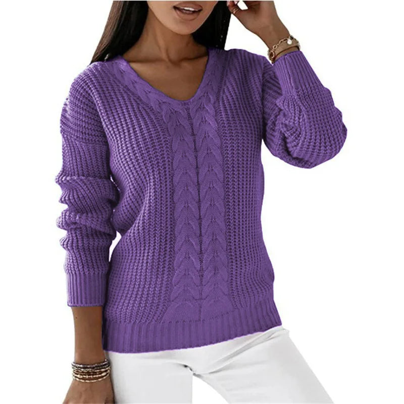 Kabelgebreide Damestrui Met V-Hals – Tijdloze Knit Met Moderne Flair