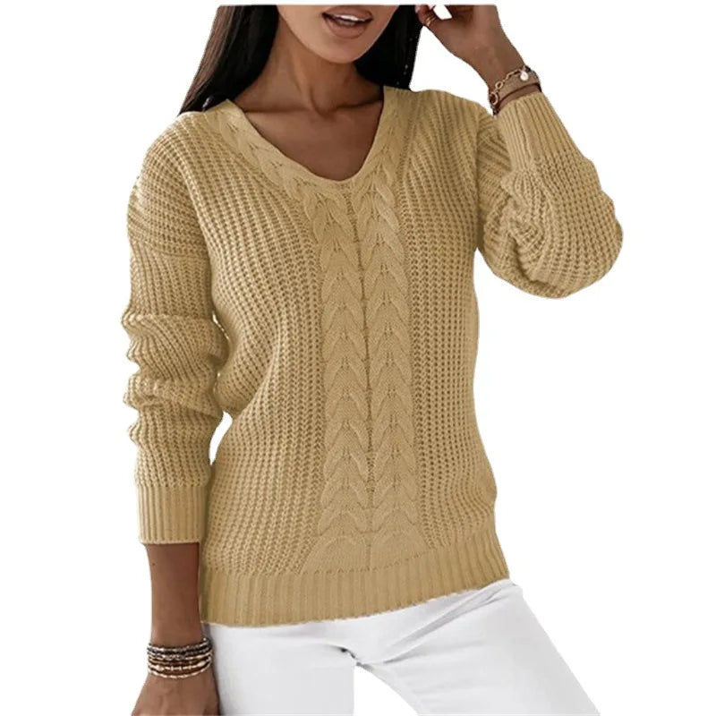 Kabelgebreide Damestrui Met V-Hals – Tijdloze Knit Met Moderne Flair
