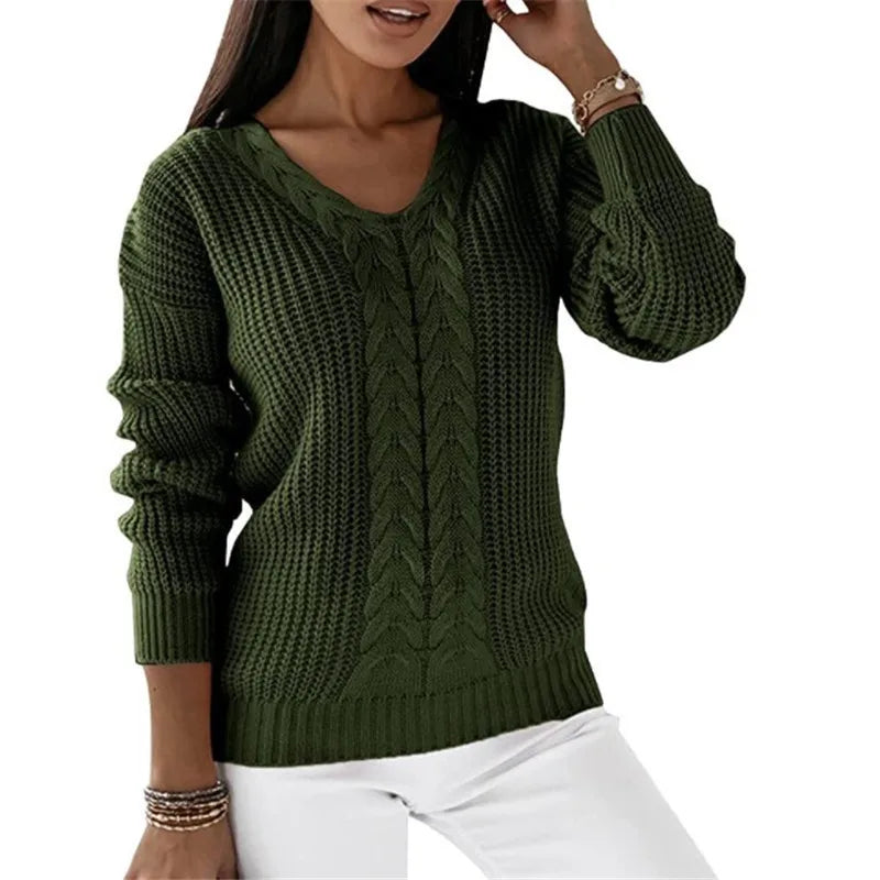 Kabelgebreide Damestrui Met V-Hals – Tijdloze Knit Met Moderne Flair