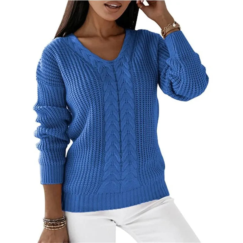 Kabelgebreide Damestrui Met V-Hals – Tijdloze Knit Met Moderne Flair