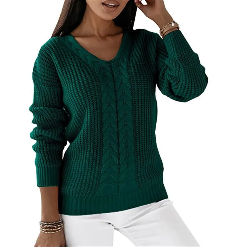 Kabelgebreide Damestrui Met V-Hals – Tijdloze Knit Met Moderne Flair