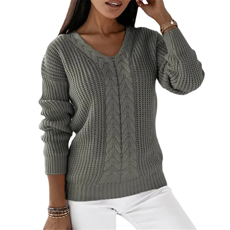 Kabelgebreide Damestrui Met V-Hals – Tijdloze Knit Met Moderne Flair