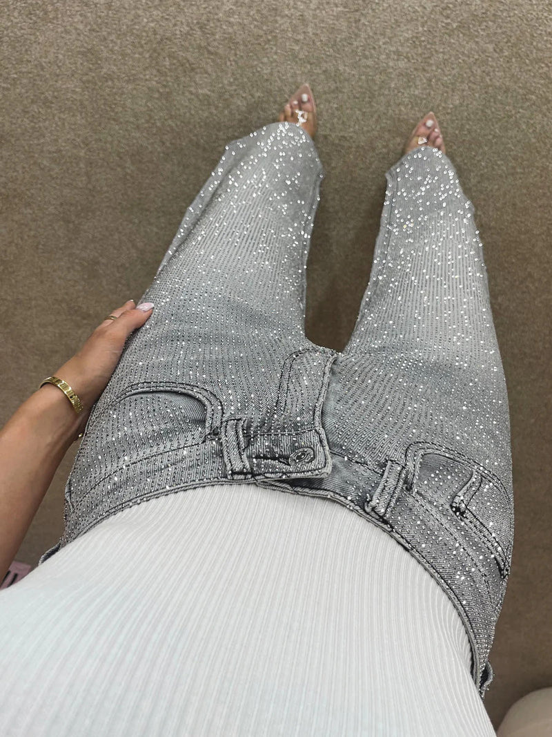 Glitter Jeans Dames High Waist
