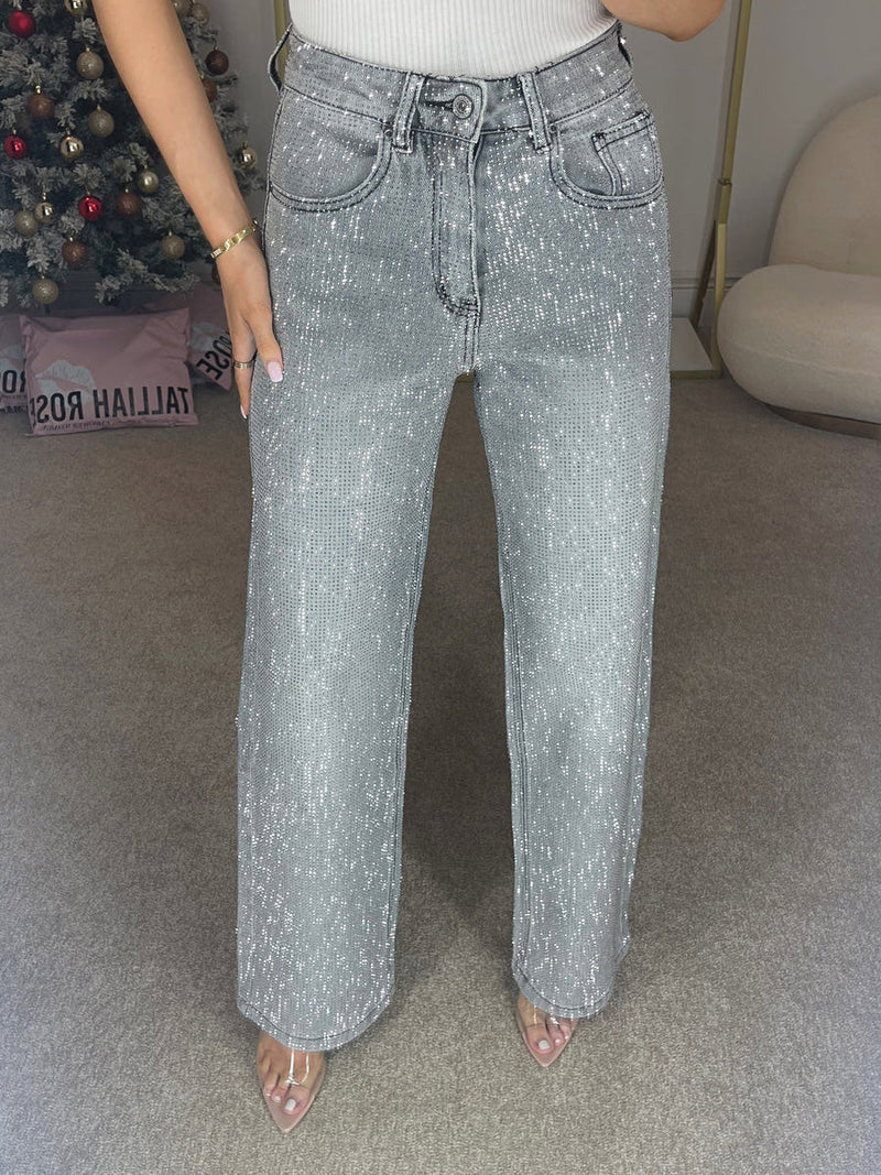 Glitter Jeans Dames High Waist