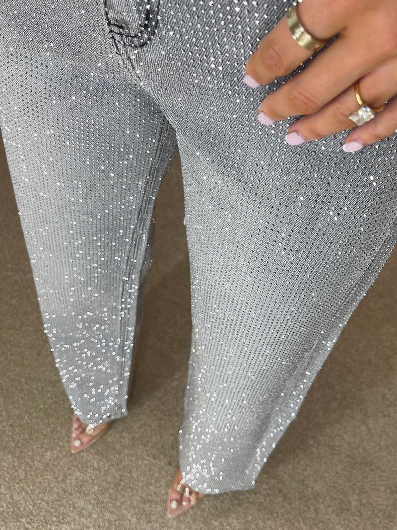 Glitter Jeans Dames High Waist