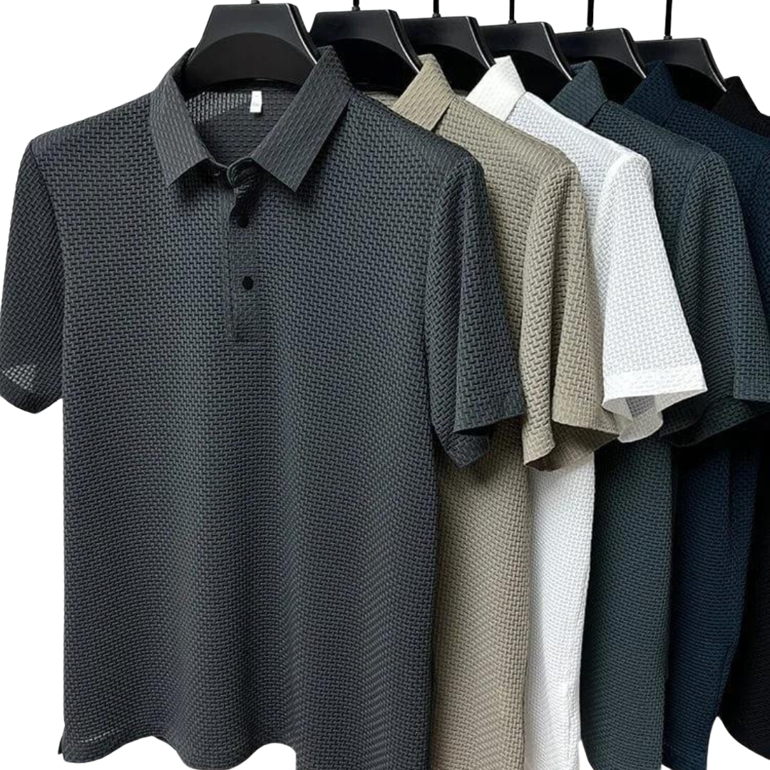 Heren polo met korte mouwen – gebreide structuur, ademend & zomers elegant
