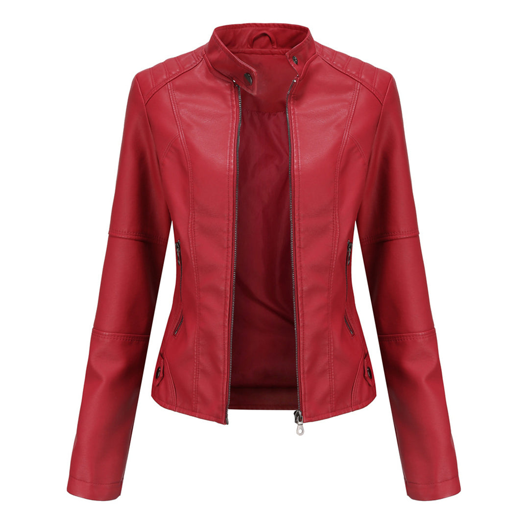 Fitted Leren Jas Met Bikerstijl