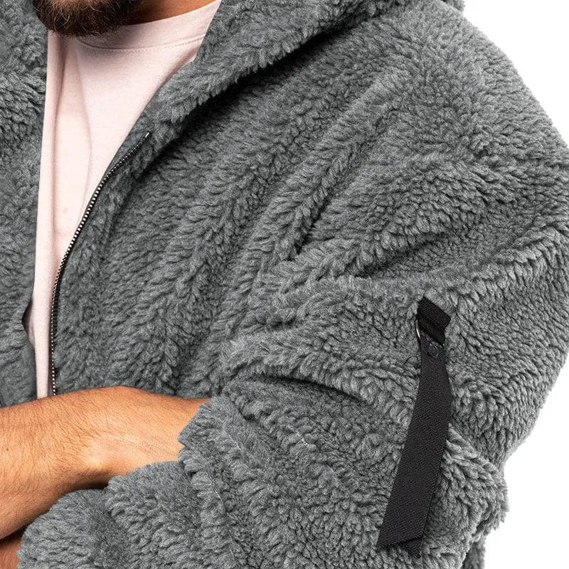 Herfst Heren Hoodie Van Teddy Fleece Met Sportieve Look En Ritssluiting