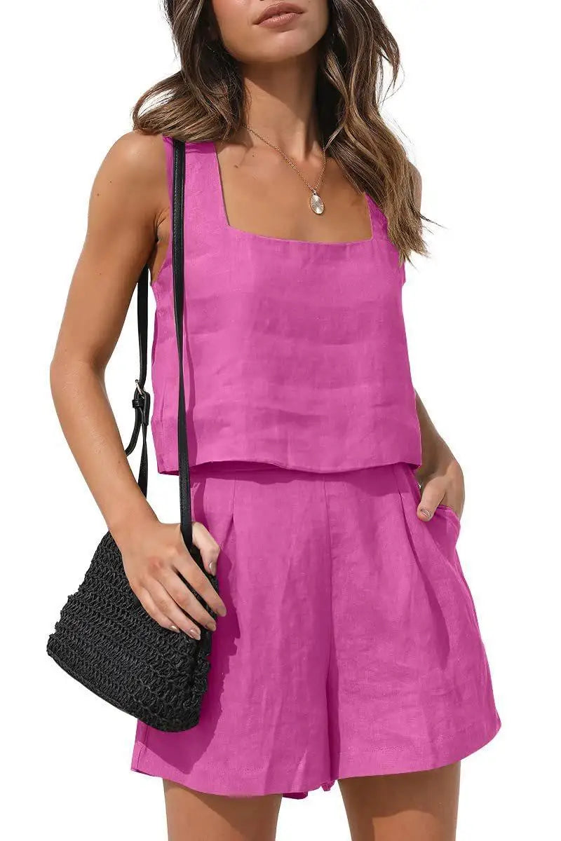 Dames Tweedelige Set Met Mouwloze Top En Korte Broek – Lente, Zomer En Vroege Herfst