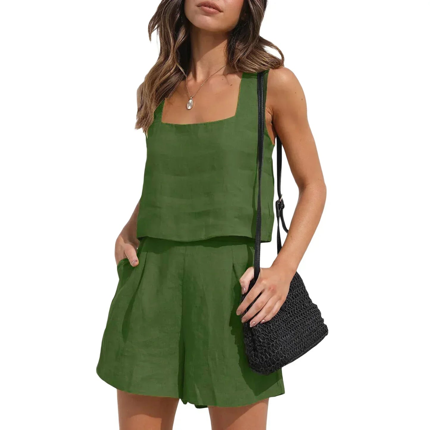 Dames Tweedelige Set Met Mouwloze Top En Korte Broek – Lente, Zomer En Vroege Herfst