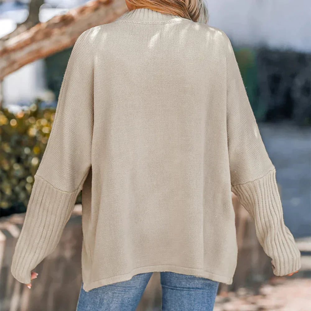 Asymmetrische Gebreide Trui Met Geribde Details – Subtiele Elegantie Voor Herfst & Lente