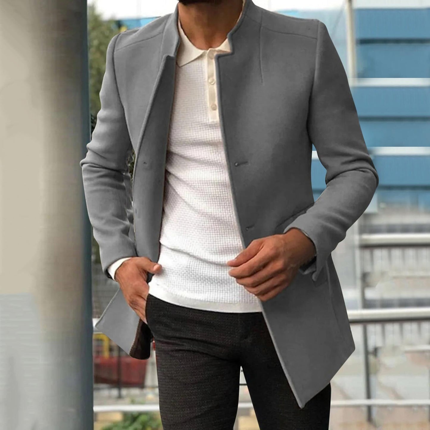 Herfst Heren Jas Met Lange Snit En Opstaande Kraag Voor Een Moderne Look