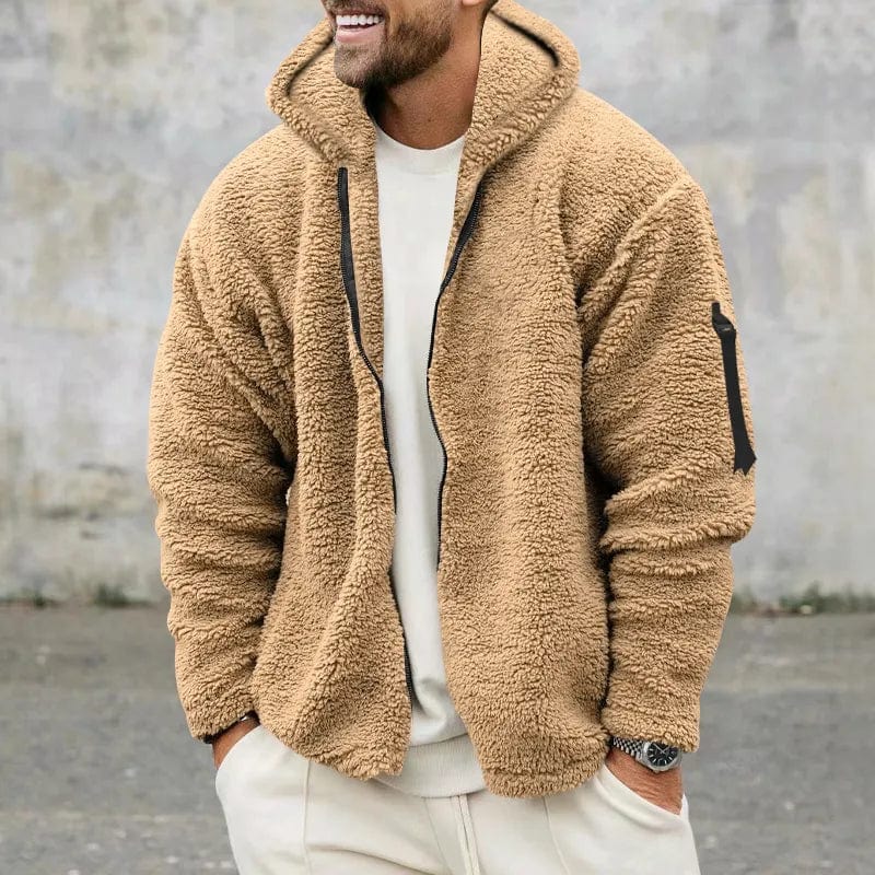 Herfst Heren Hoodie Van Teddy Fleece Met Sportieve Look En Ritssluiting