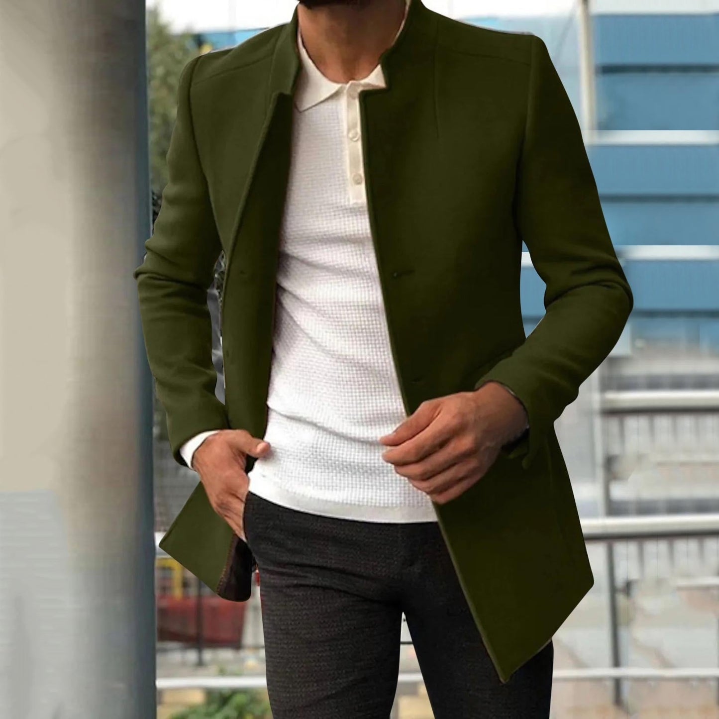 Herfst Heren Jas Met Lange Snit En Opstaande Kraag Voor Een Moderne Look