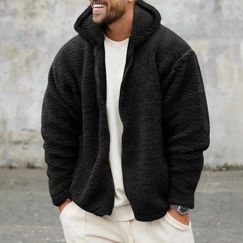 Herfst Heren Hoodie Van Teddy Fleece Met Sportieve Look En Ritssluiting