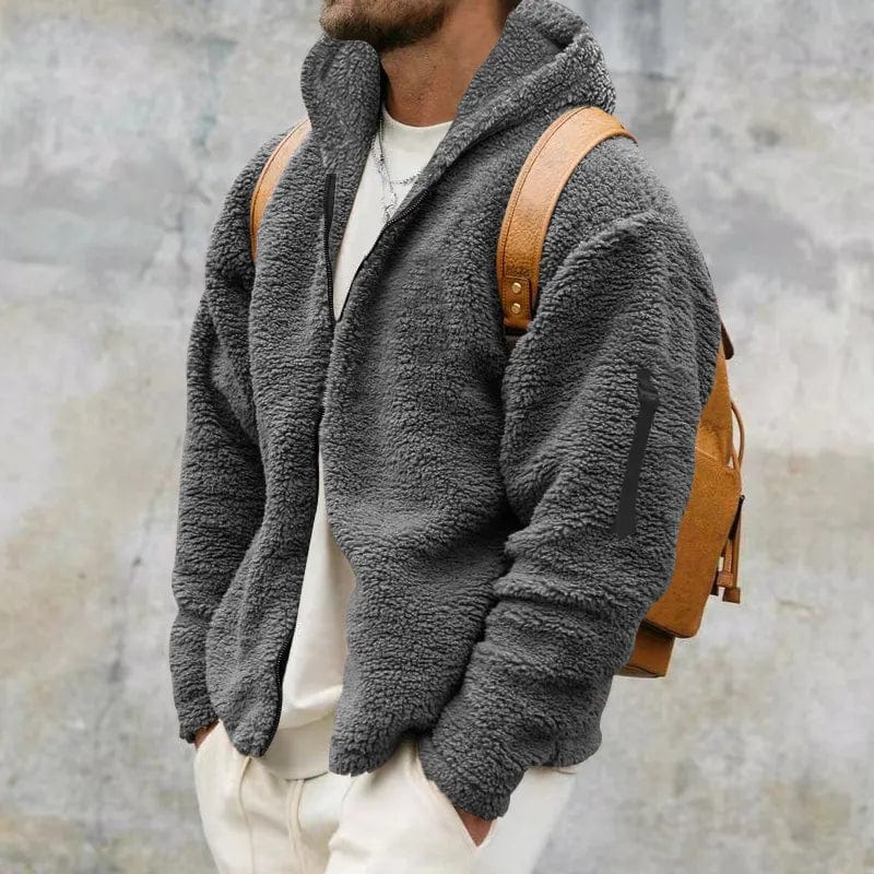 Herfst Heren Hoodie Van Teddy Fleece Met Sportieve Look En Ritssluiting
