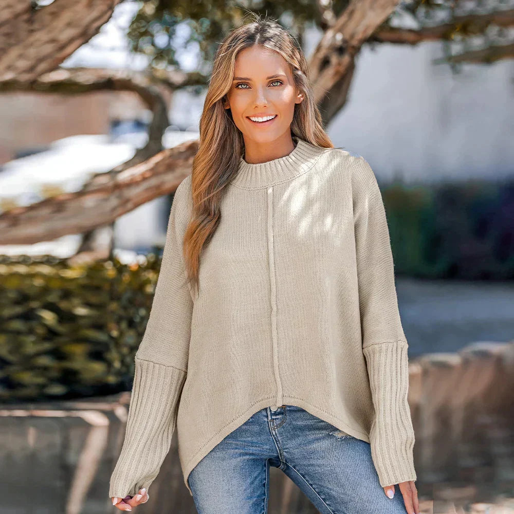 Asymmetrische Gebreide Trui Met Geribde Details – Subtiele Elegantie Voor Herfst & Lente