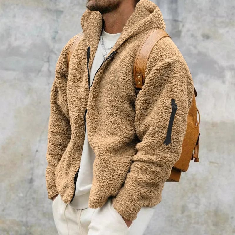 Herfst Heren Hoodie Van Teddy Fleece Met Sportieve Look En Ritssluiting