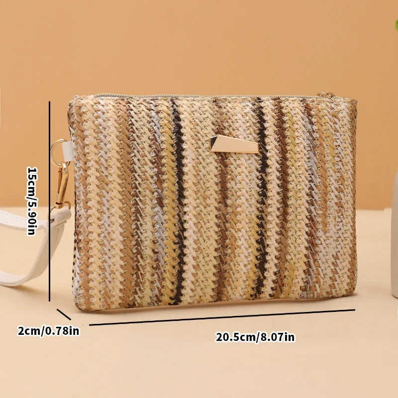 Zomerse Handtas Voor Dames – Gevlochten Design Met Polsband & Ritssluiting Voor Strand En Vakantie