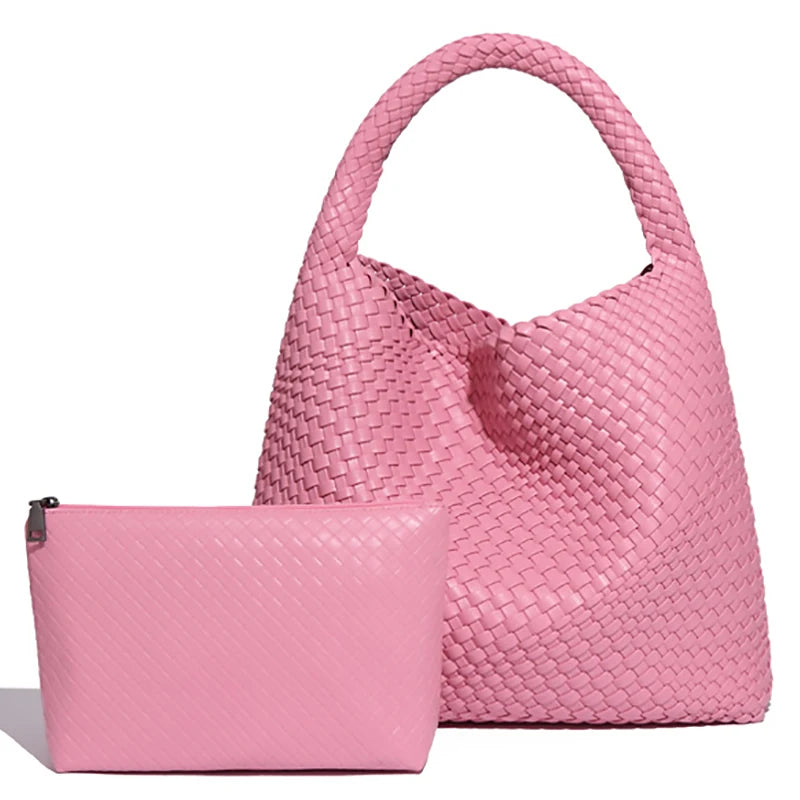 Luxe Gevlochten Schoudertas Met Bijpassende Pouch / 2-in-1 Set Voor Werk, Stad & Dagelijks Gebruik (Vier Seizoenen)