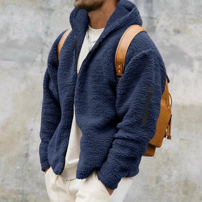 Herfst Heren Hoodie Van Teddy Fleece Met Sportieve Look En Ritssluiting