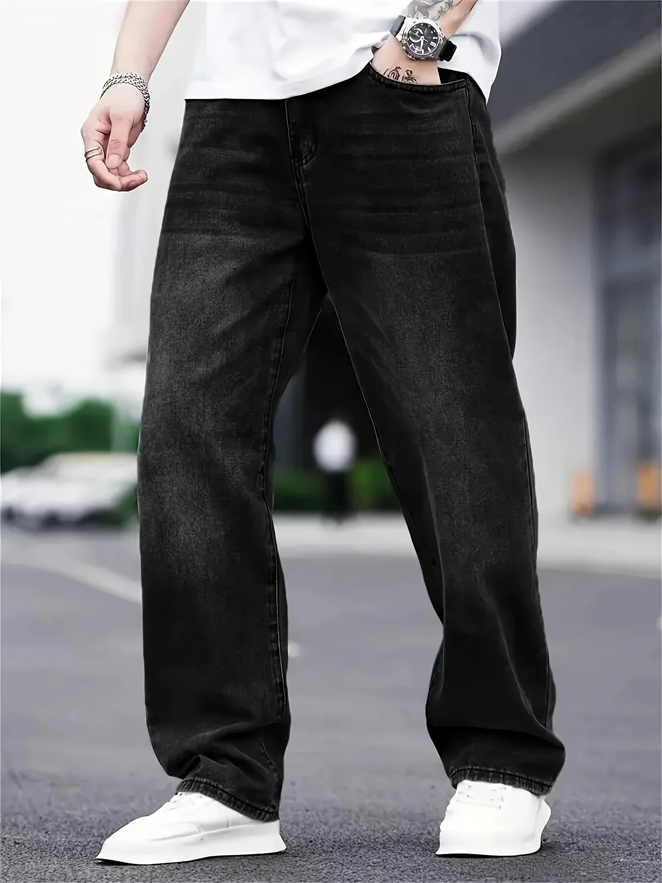 Loose Fit Spijkerbroek Heren Zwart
