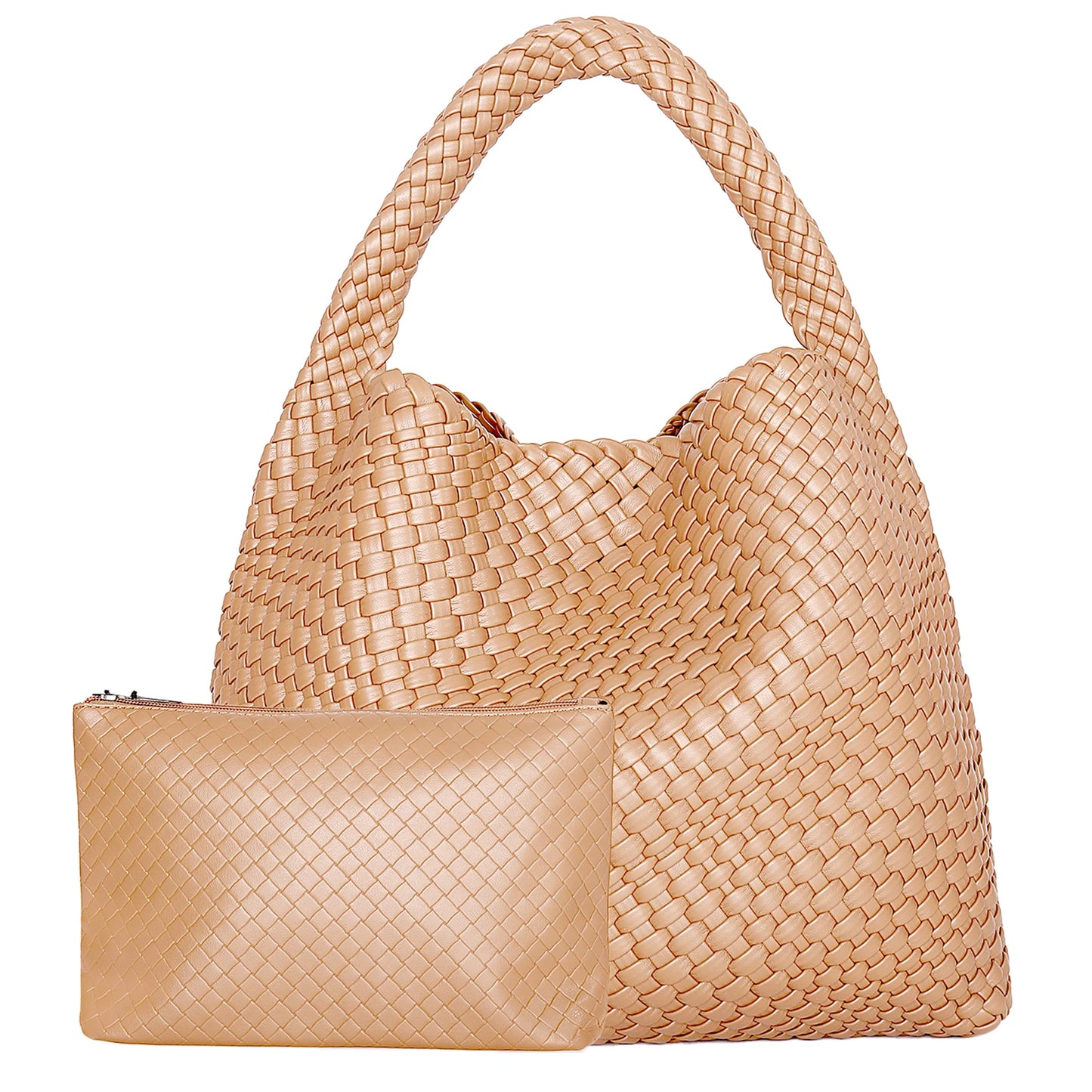 Luxe Gevlochten Schoudertas Met Bijpassende Pouch / 2-in-1 Set Voor Werk, Stad & Dagelijks Gebruik (Vier Seizoenen)