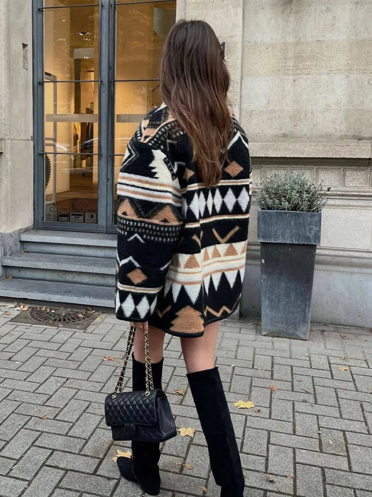 Aztec-Geïnspireerde Oversized Jas – Herfst & Winter Musthave Voor De Gedurfde Vrouw