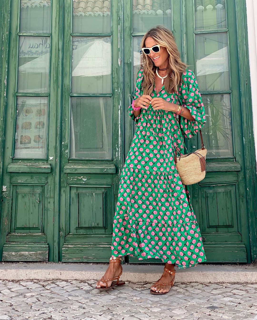 Dames Maxi-Jurk Met Vrolijke Print En Wijde Mouwen – Lente, Zomer En Vakantie
