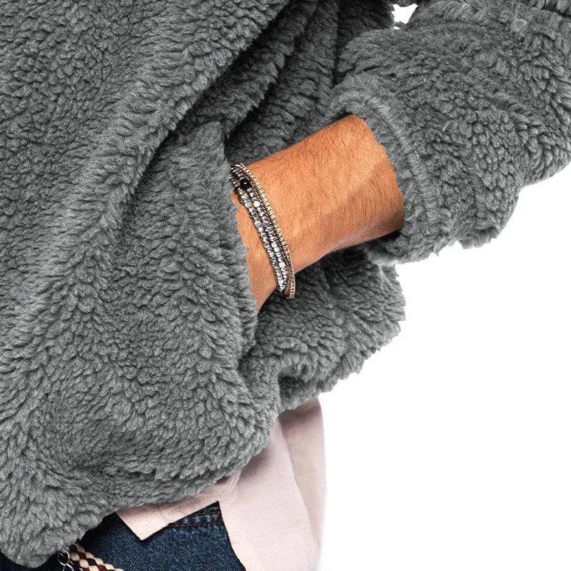 Herfst Heren Hoodie Van Teddy Fleece Met Sportieve Look En Ritssluiting